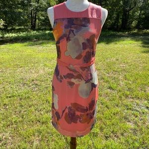 ALI RO DRESS SLEEVELESS CORAL PRINT & LEATHER Size 6